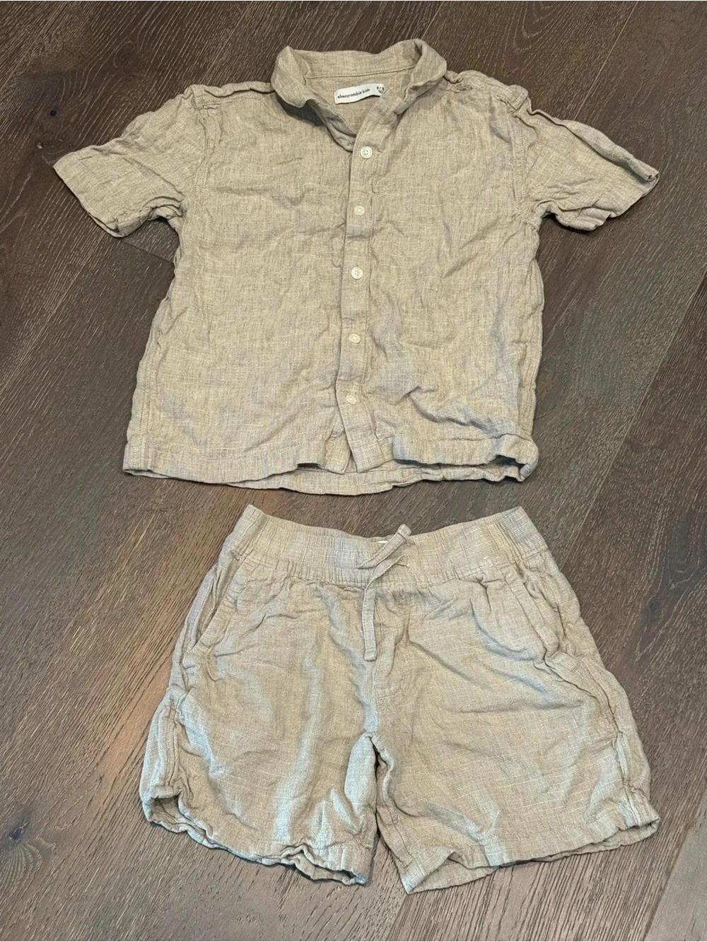 abercrombie kids Linen-Blend Short Set in Light Beige size 9/10